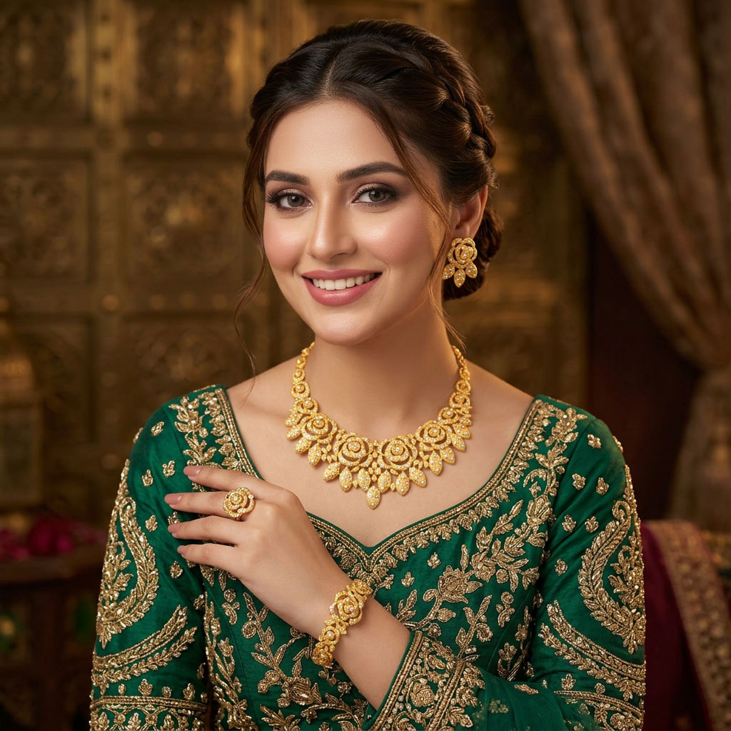 18K Gold Plated Premium 4-Piece Bridal Jewelry Set M