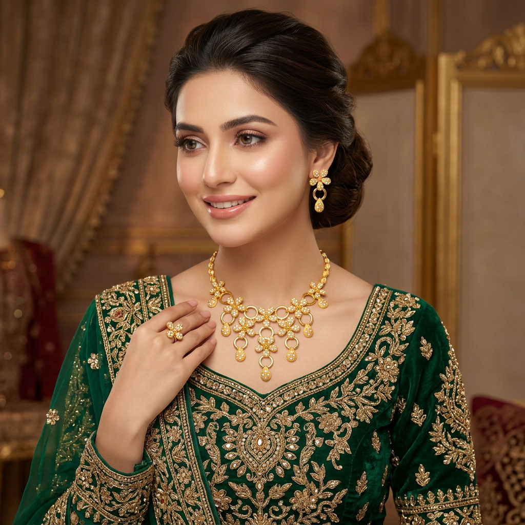18K Gold Plated Premium 4-Piece Bridal Jewelry Set