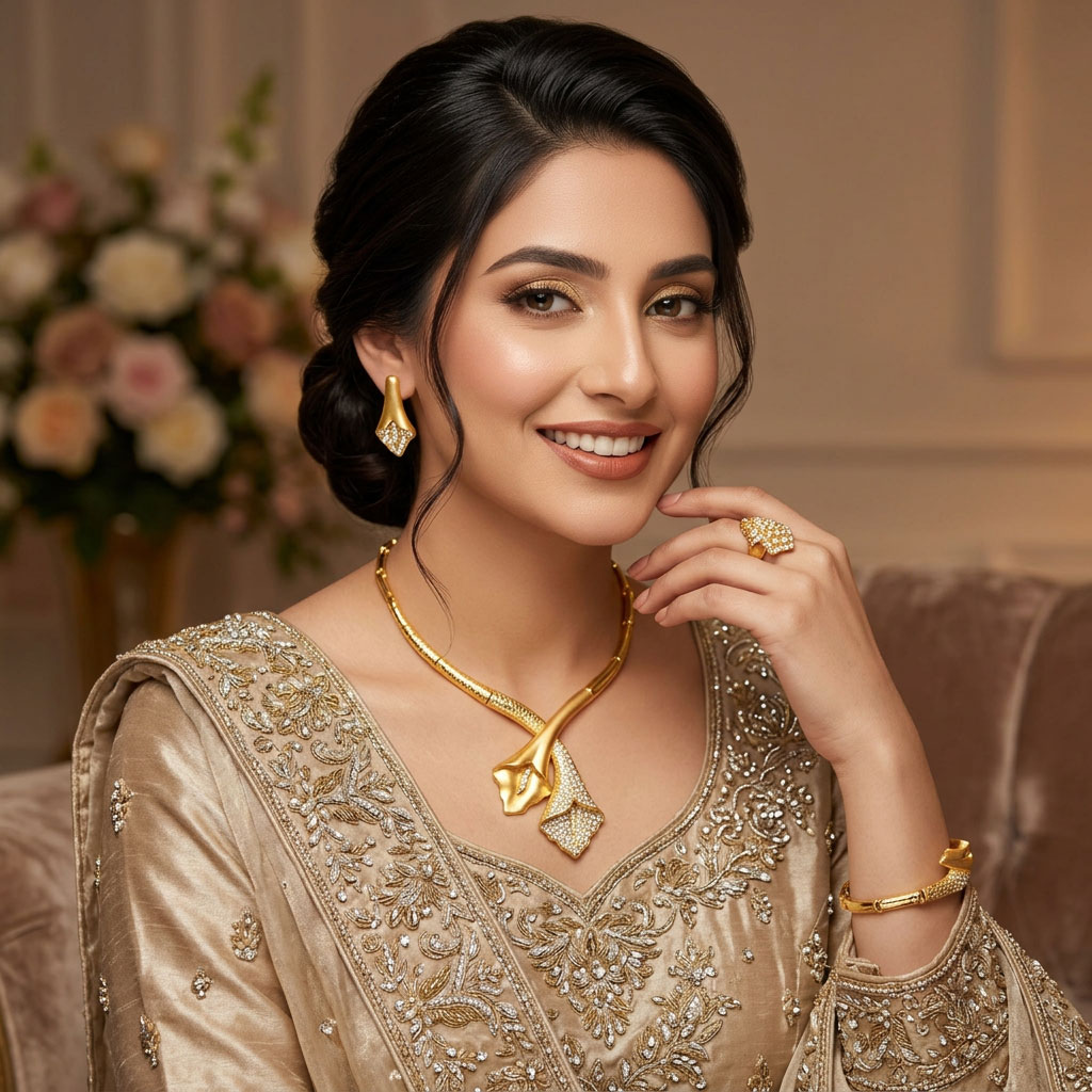 18K Gold Plated Premium 4-Piece Bridal Jewelry Set