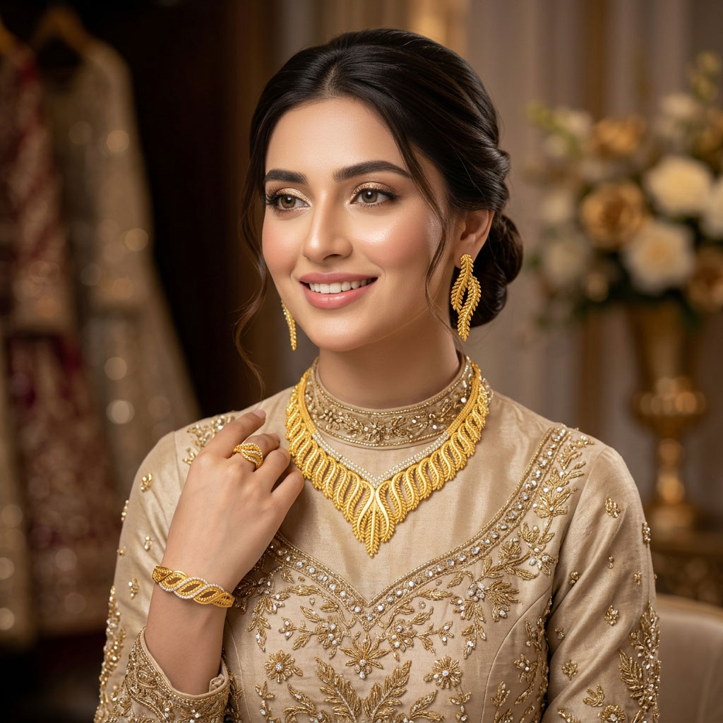 18K Gold Plated Premium 4-Piece Bridal Jewelry Set