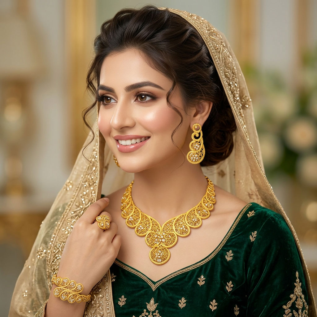 18K Gold Plated Premium 4-Piece Bridal Jewelry Set