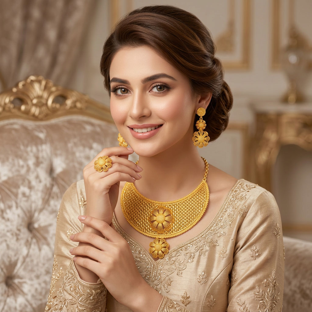 18K Gold Plated Premium 4-Piece Bridal Jewelry Set
