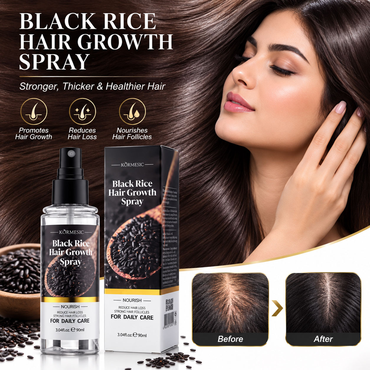 KORMESIC Black Rice Hair Growth Spray (90ml)